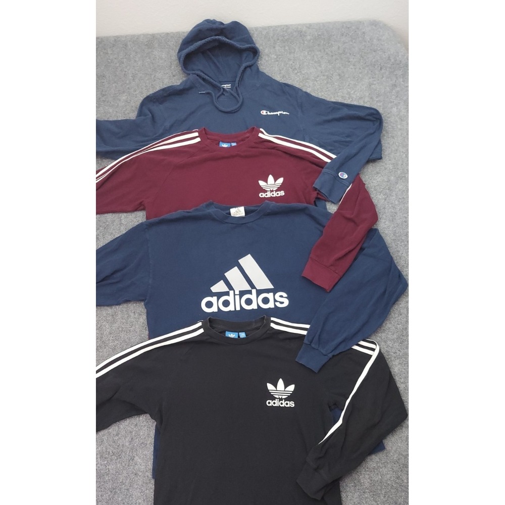 Lot 4 ADIDAS CHAMPION Shirt Hoodie Mens Large Long Sleeve Vtg Trefoil Logo Gym